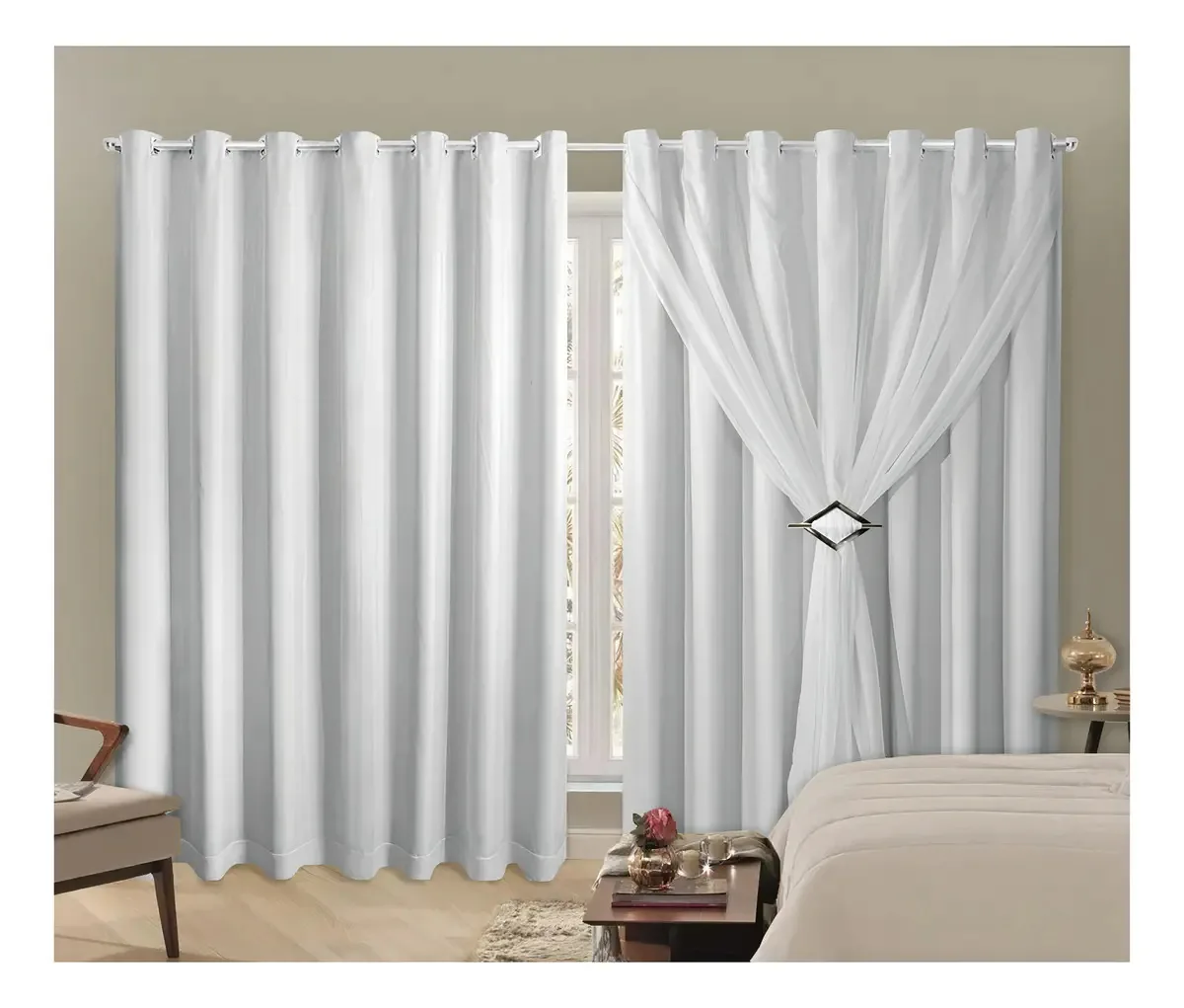 Cortina Blackout Com Voil 4,00m X 2,70m Branco
