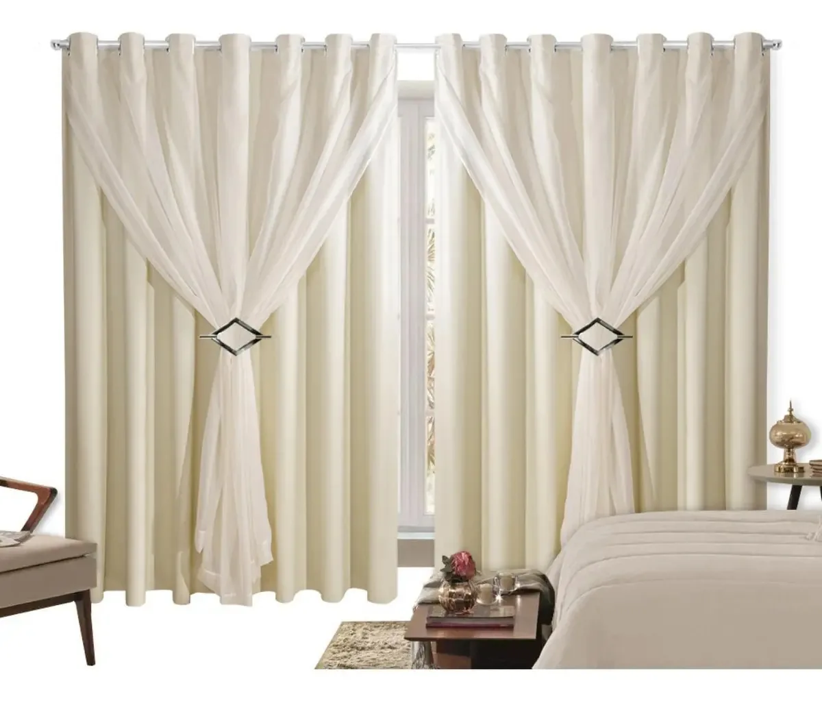 Cortina Blackout Com Voil 3,00m X 2,40m Palha
