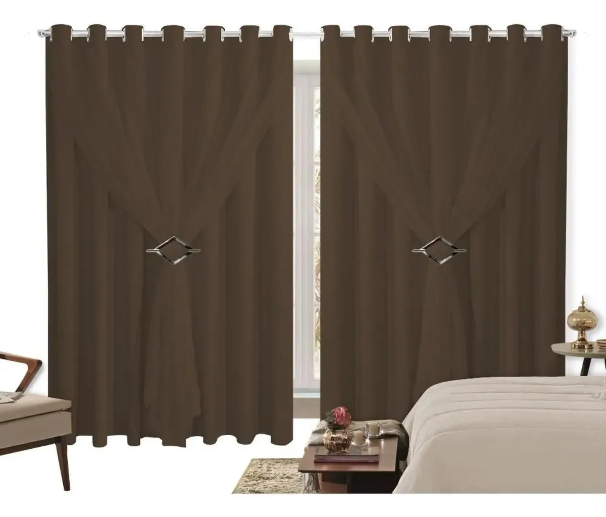 Cortina Blackout Com Voil 3,00m X 2,80m Tabaco