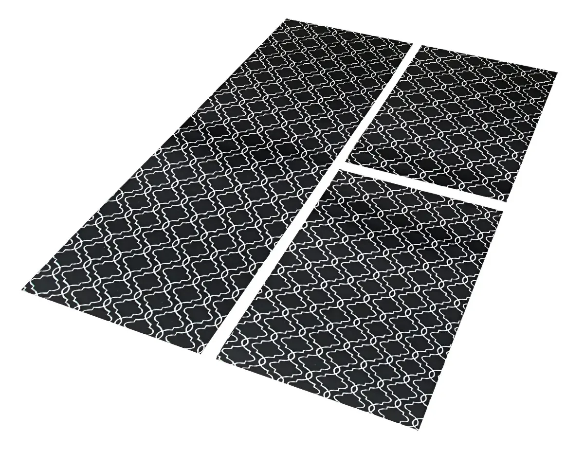Kit Tapetes E Passadeira De Cozinha 3 Peças Geométrico Preto
