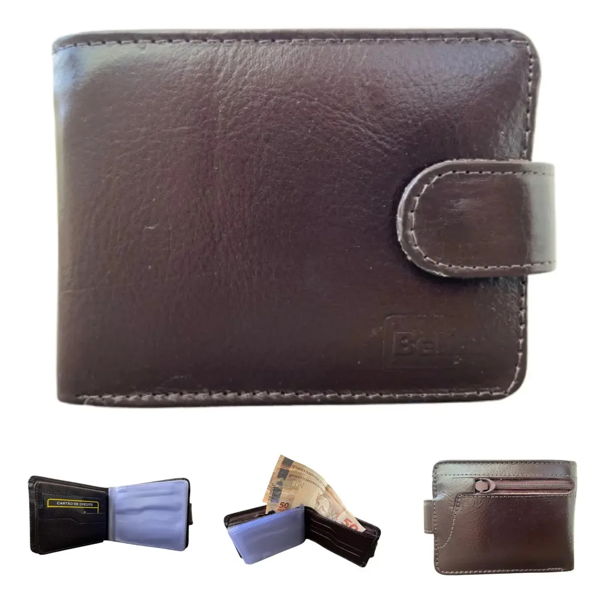 Carteira Masculina Couro Macio BELIM HB11 Marrom Escuro Porta Moedas