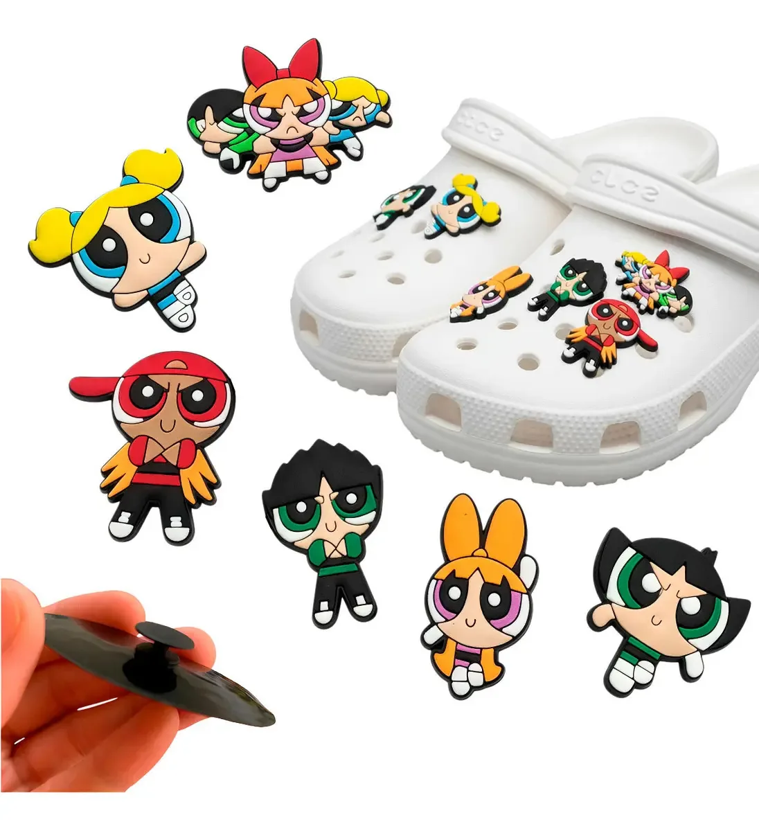 Kit 6 Pins Bottons Emborrachados Para Crocs - O Tema Cor Meninas Superpoderosas