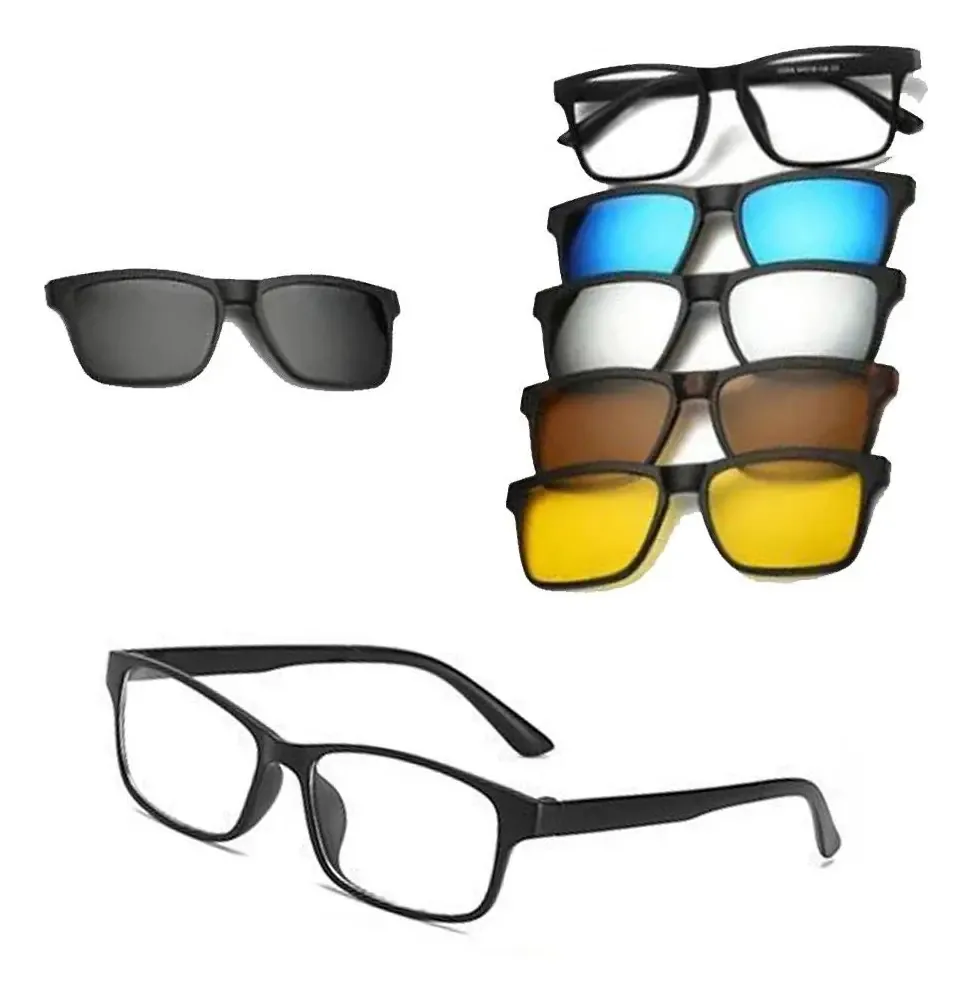 Óculo Esportivo Glasses Clip-on Magnético 6 Lentes - Praticidade E Estilo M - Cinza De Plástico Com Tratamento Da Lente Clássica - Preto - Preto
