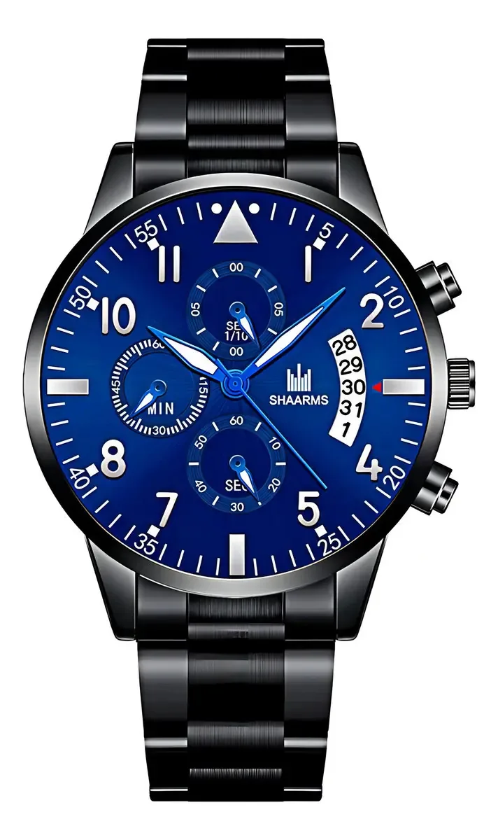 Relógio Azul Aço Luxo Minimalista Pulso