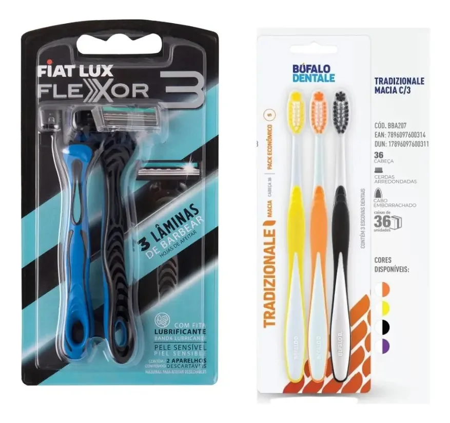 Aparelho Barbear Flexor 3 Lâminas Escova Dental Macia Bufalo