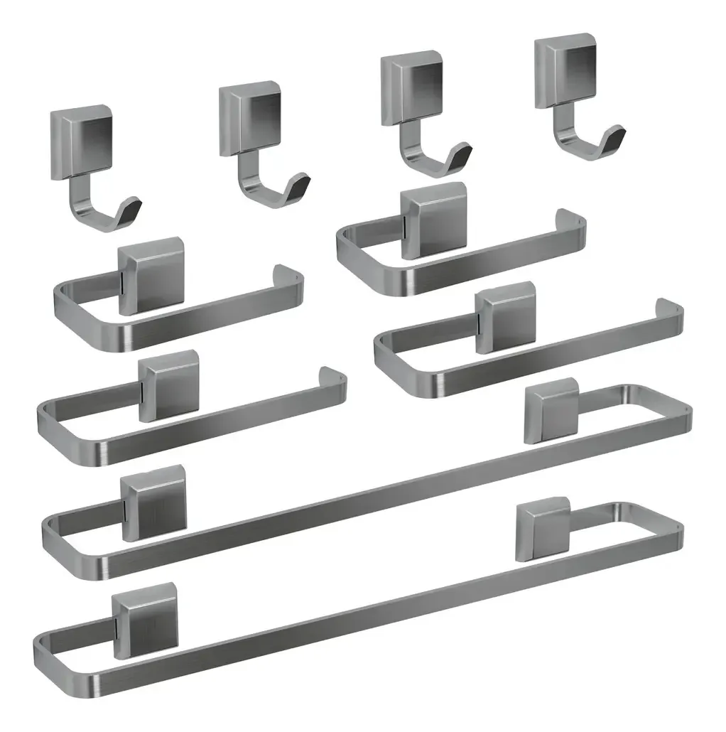 Kit De Acessórios Para Banheiros 10 Peças Conjunto Quadrado Cor Prateado