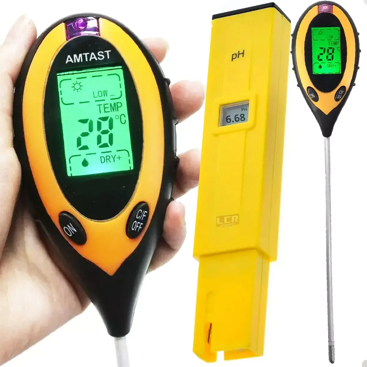 Kit 2 Medidores De Ph Da Terra E Líquido Solo Digital 4 Em 1