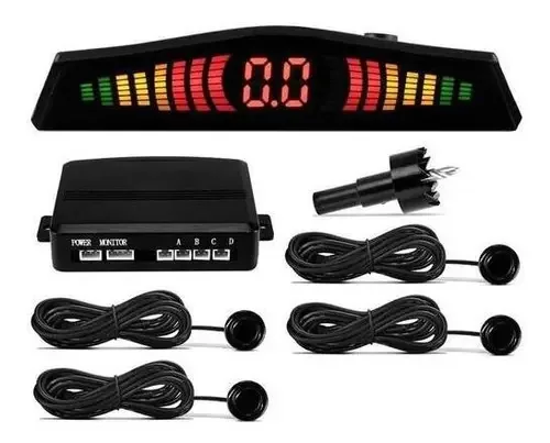 Sensor Re Estacionamento Display Led Slim 4 Sensores Preto