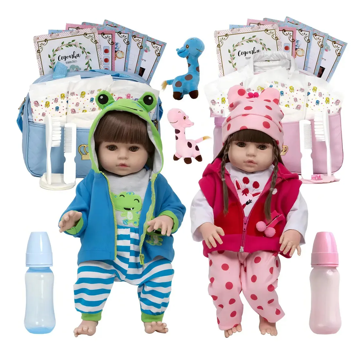Bebe Reborn Realista Gêmeos Casal Girafinha Cegonha Reborn Dolls