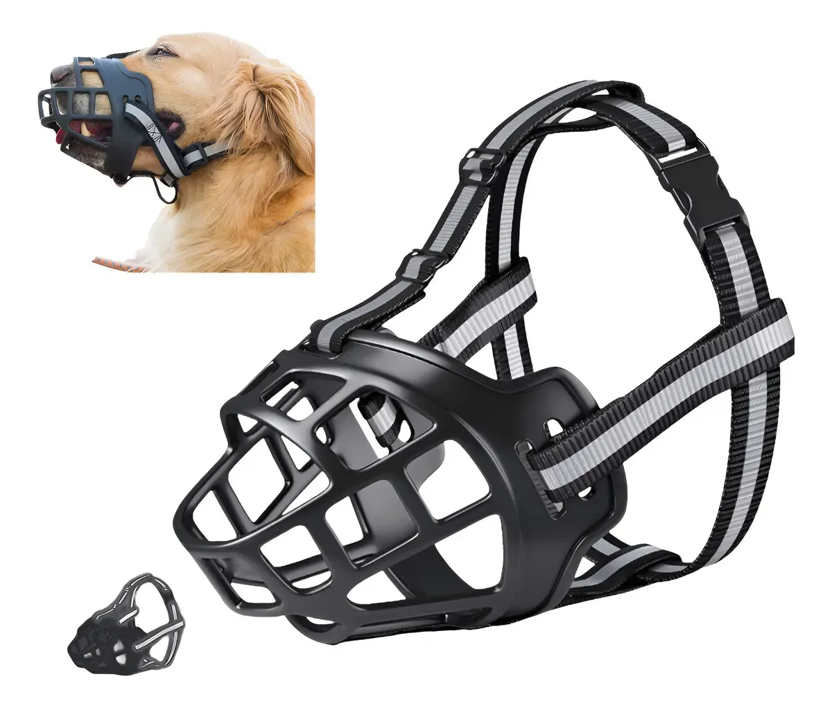 Focinheira Cães Cachorro Ajustável Coleira Pet Silicone Cão Cor Preto Tamanho G