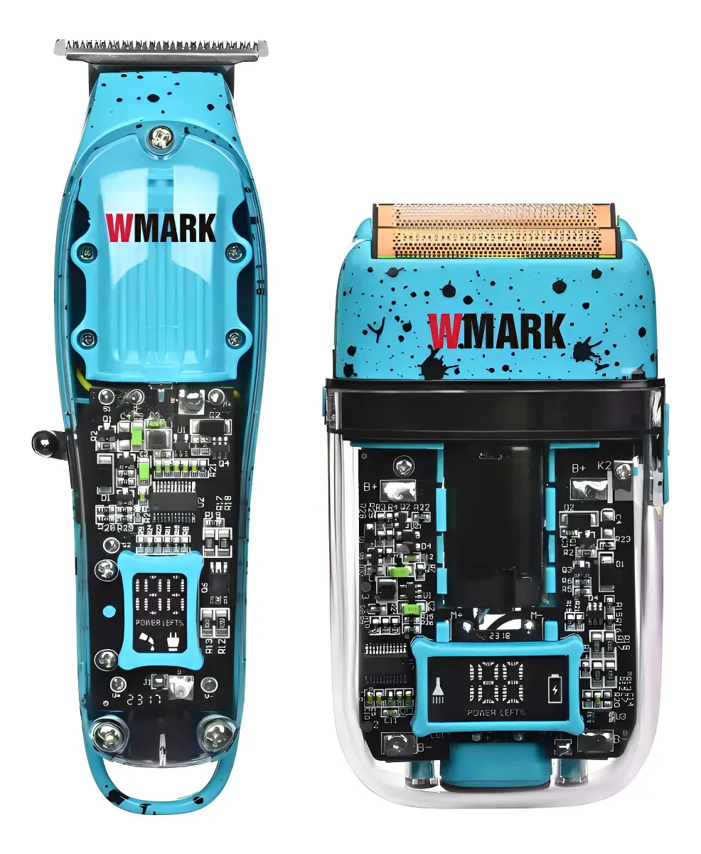Kit 2 Máquinas de Cortar Cabelo Wmark NG510 NG988 Azul Sem Fio