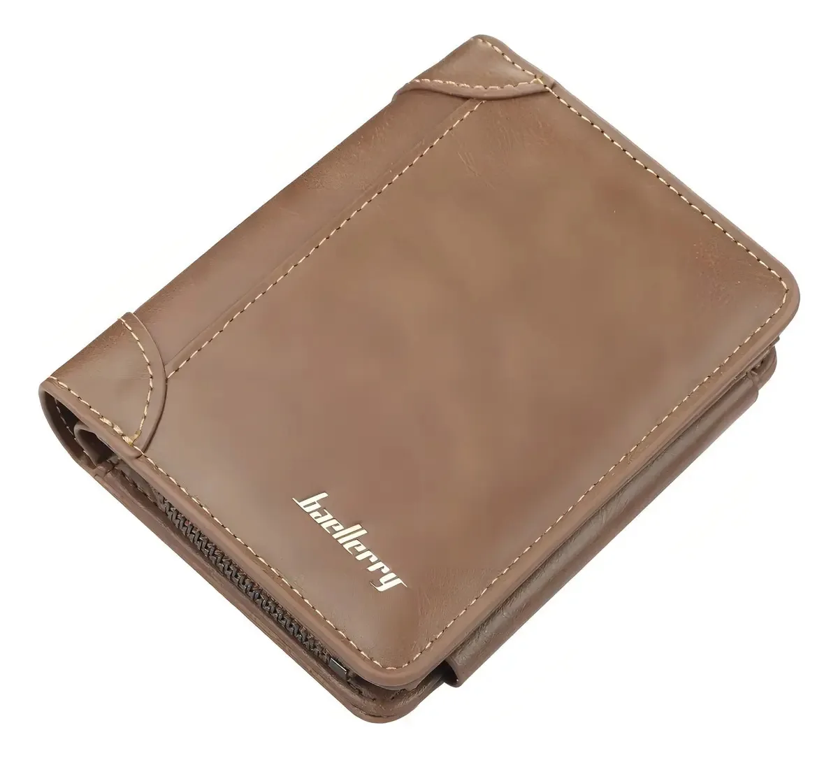 Carteira Masculina Couro Vertical Com Porta Moedas Trifold Cor Marrom