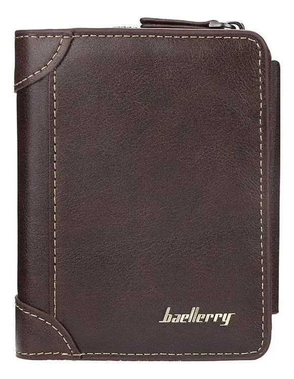 Carteira Masculina Couro Vertical Com Porta Moedas Trifold Cor Marrom-escuro