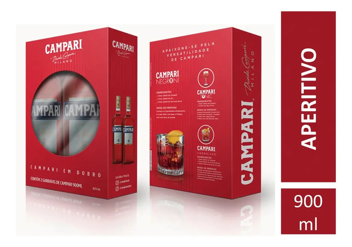 Pack Aperitivo Campari Garrafa 2 Unidades 900ml Cada