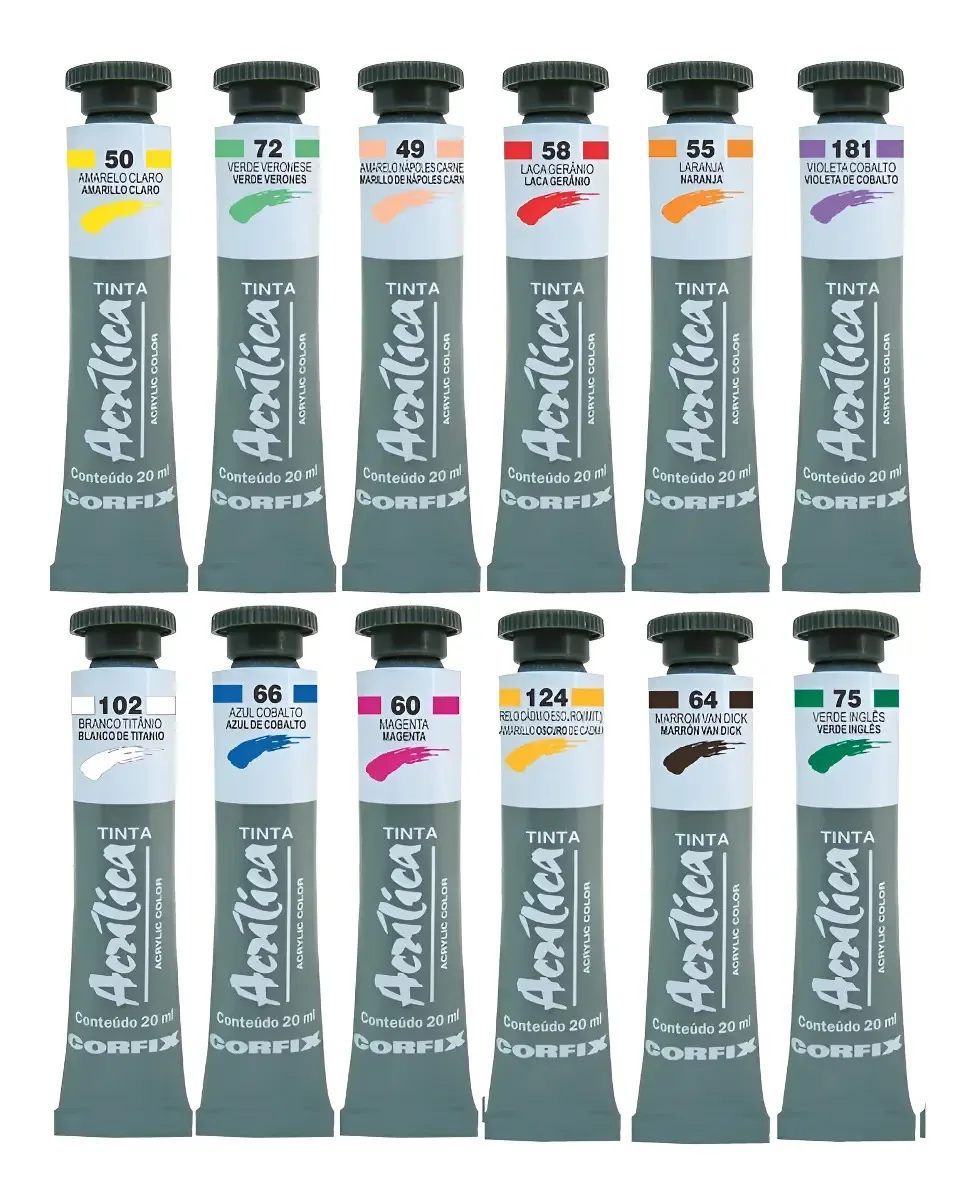 Kit 12 tintas acrílica Corfix 20ml