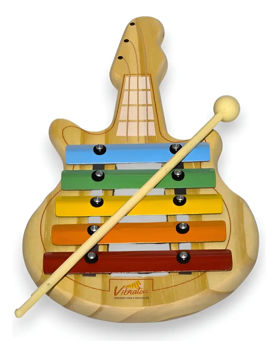 Metalofone Infantil Guitarra Vibratom com 5 Teclas Coloridas de Madeira