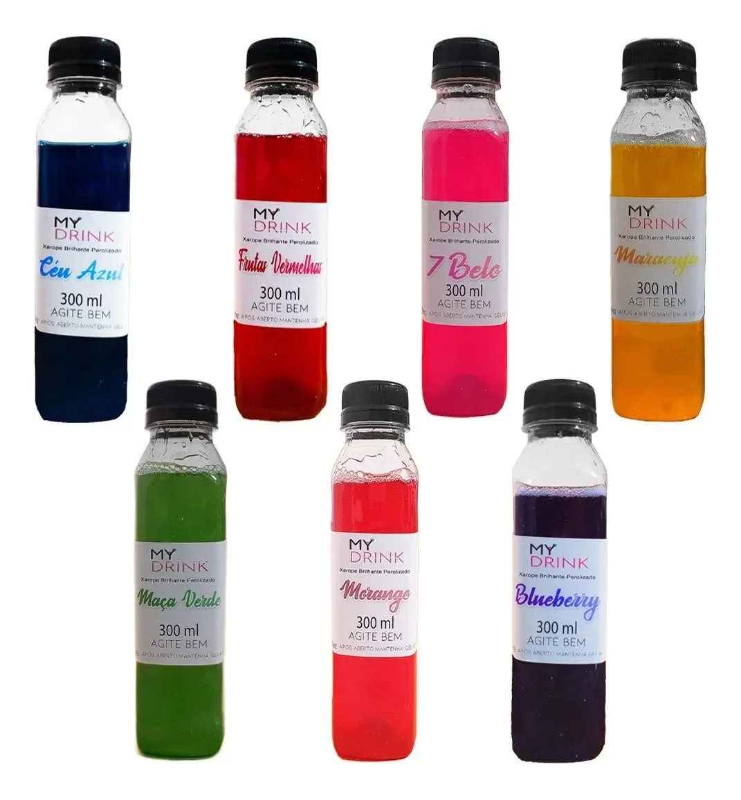 Kit 7 Xaropes Para Gin Vodc Drinks Bebidas Brilhantes 300 Ml