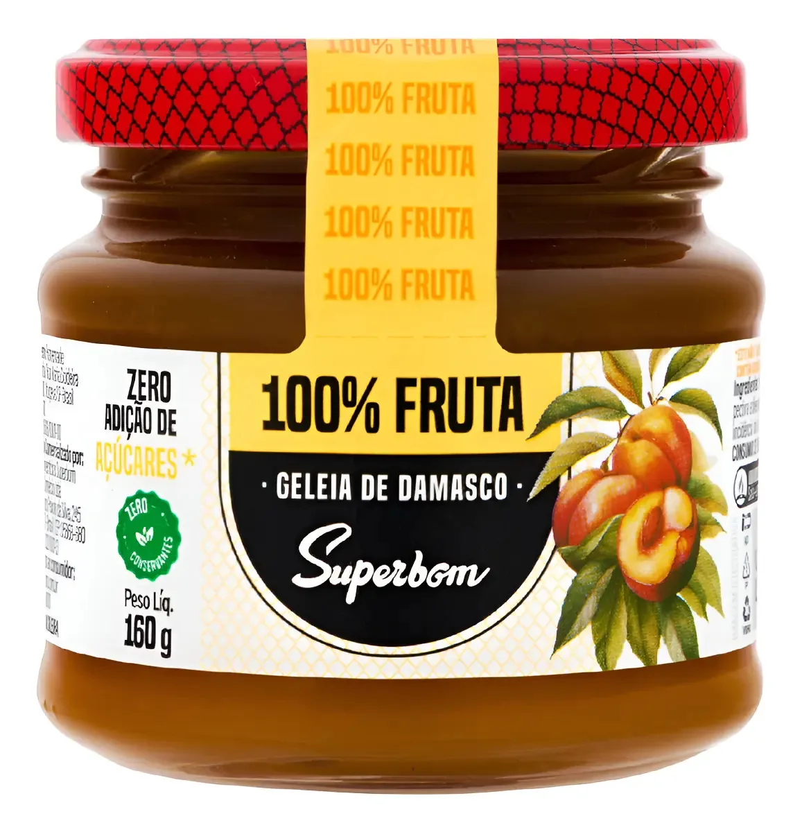 Geleia De Damasco 100 Fruta Zero Açúcar Superbom 160g Caixa Com 12