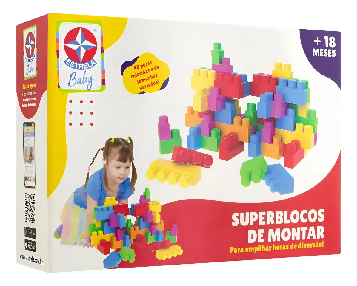 Blocos de Montar Brinquedos Estrela 48 Peças Coloridas Infantil
