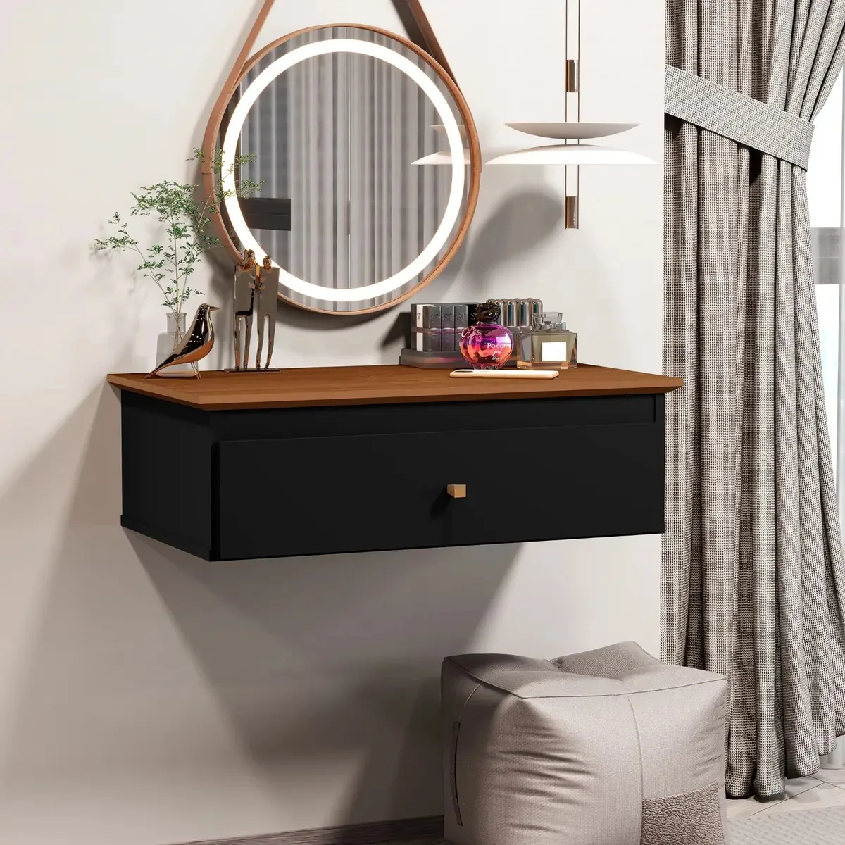 Penteadeira Camarim Suspensa Com Gaveta 68x36cm Cor Preto