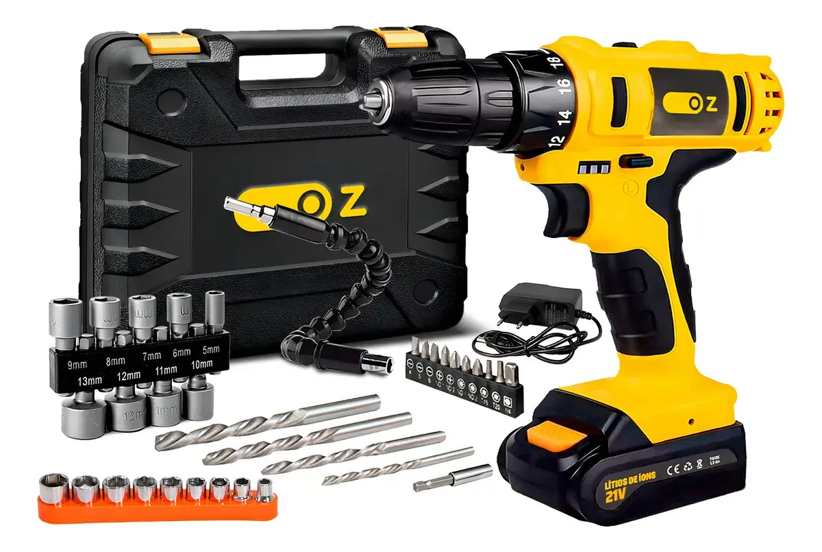 Parafusadeira Furadeira De Impacto 21v Profissional 3/8 10mm Pb6500k Oz Com Maleta Acessórios E Jogo Soquetes Canhao