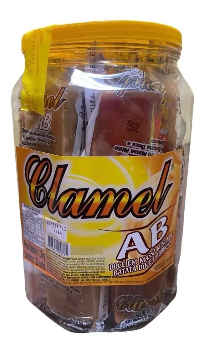 Doce de abobora e batata doce Clamel Doces sem TACC em pote 1.2 kg 20 un
