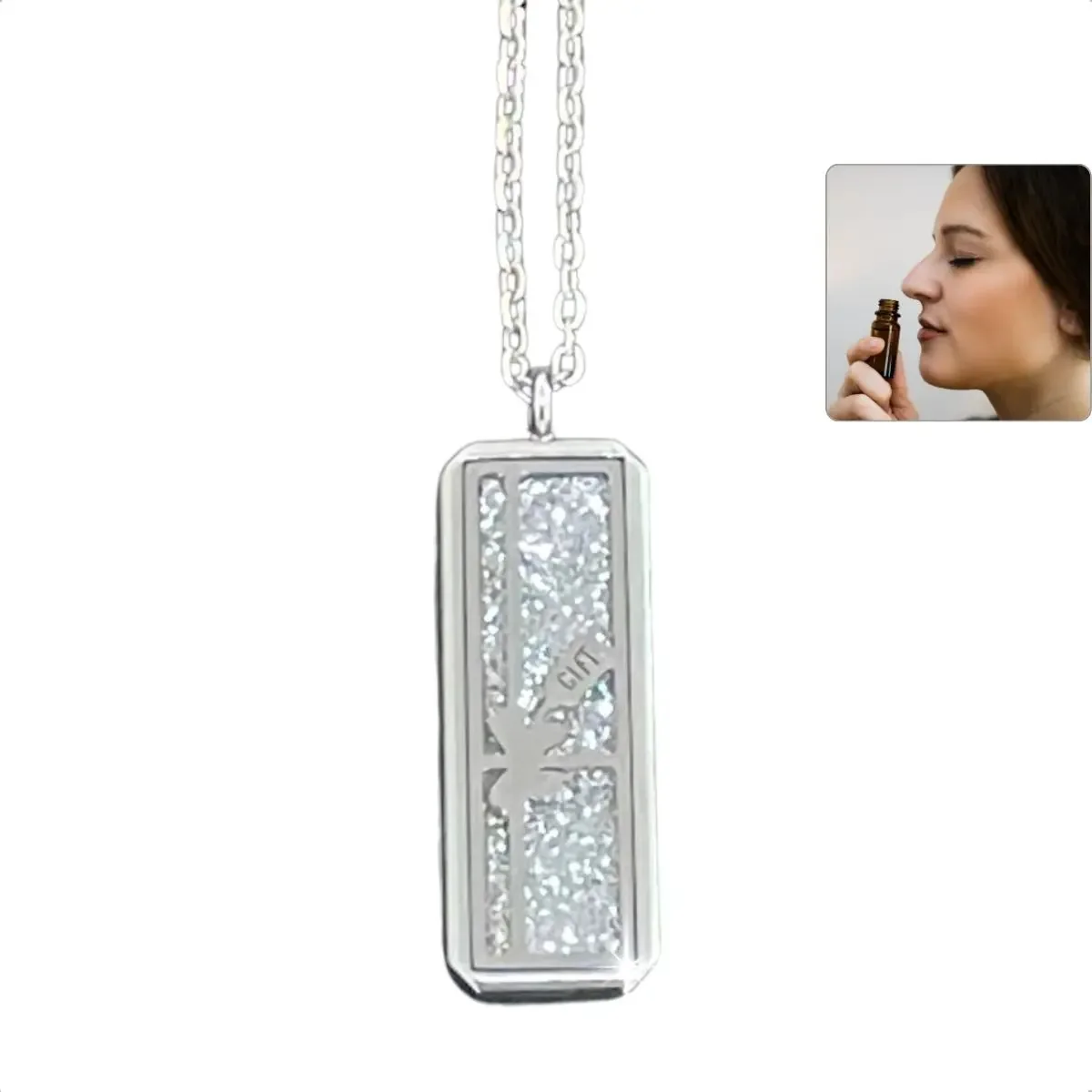 Colar Difusor Aromaterapia Pessoal Aço Inoxidável 70cm Cor Gift