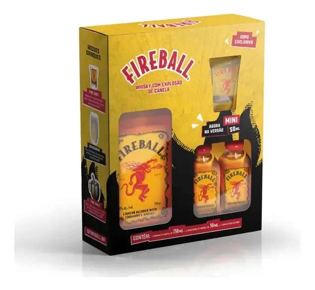 Bebida Licor Fireball 750ml 2 Mini Licor 50ml Copo Shot