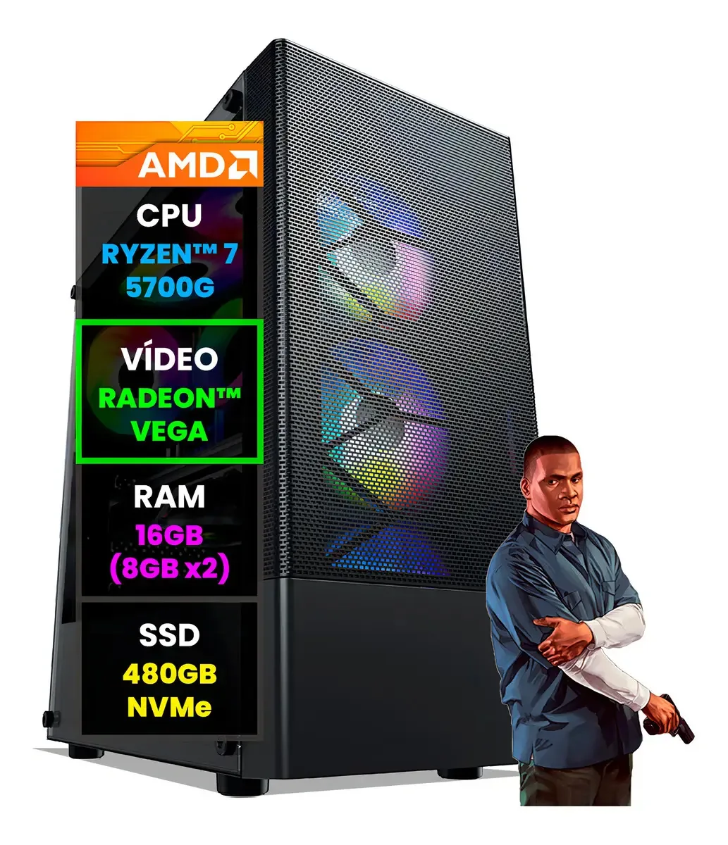 Pc Gamer Computador Completo Ryzen 7 16gb Ddr4 Ssd Wifi