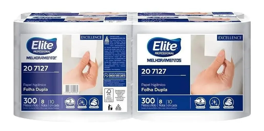 Papel Higiênico Folha Dupla Elite Excellence 8 Rolos De 300m