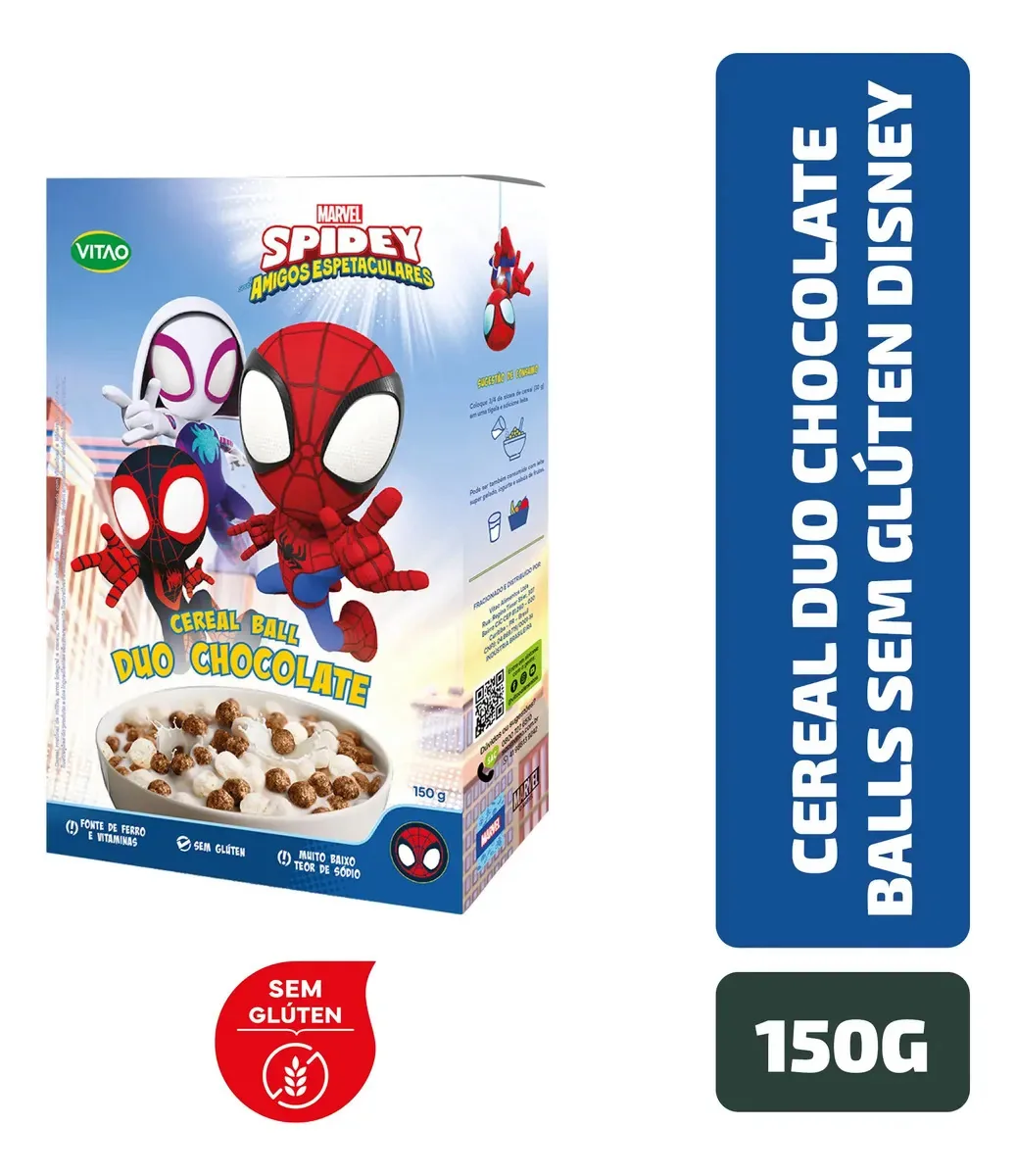 Cereal Matinal Duo Chocolate Ball Spidey E Seus Amigos Espetaculares Sem Glúten Vitao Caixa 150g
