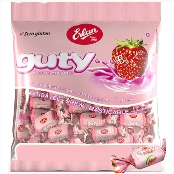 Bala Mastigavel Erlan Guty Morango 400gr