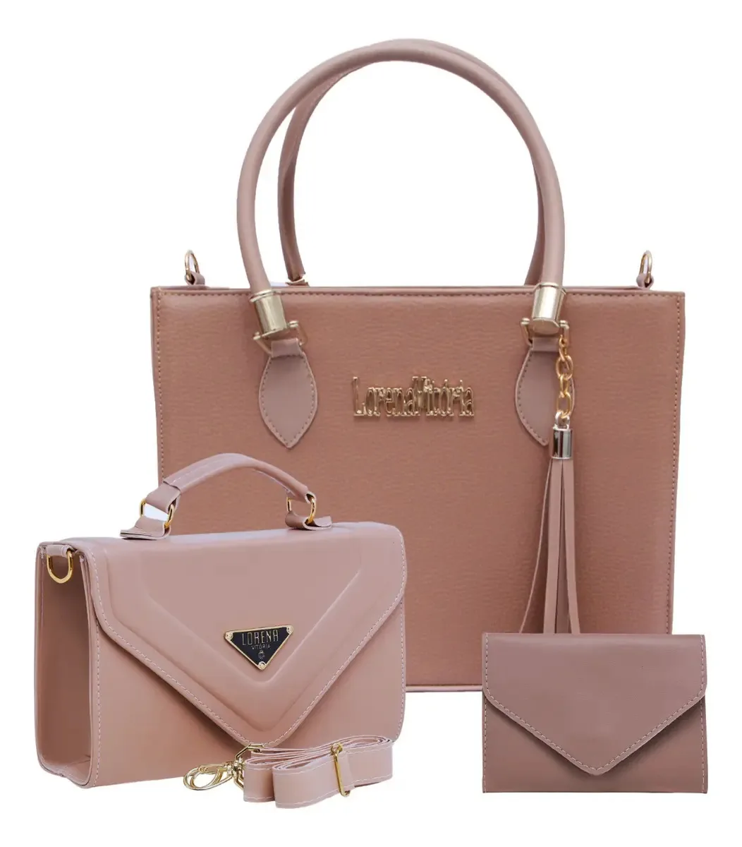 Kit Bolsas Feminina Lateral Transversal E De Mão Cor Nude