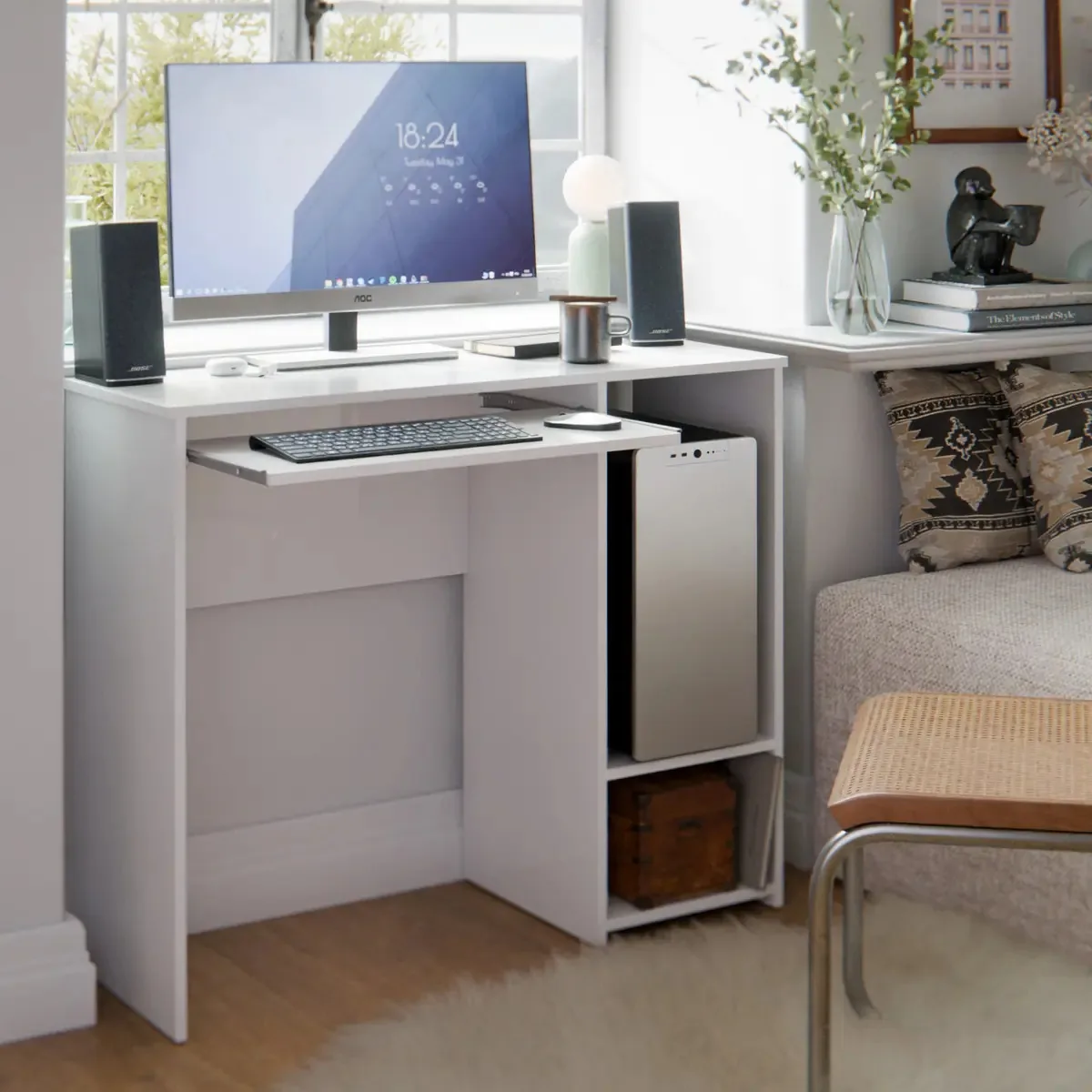 Mesa Escrivaninha Inglaterra Cor Branco C/ Suporte Para Teclado M Casa Móveis