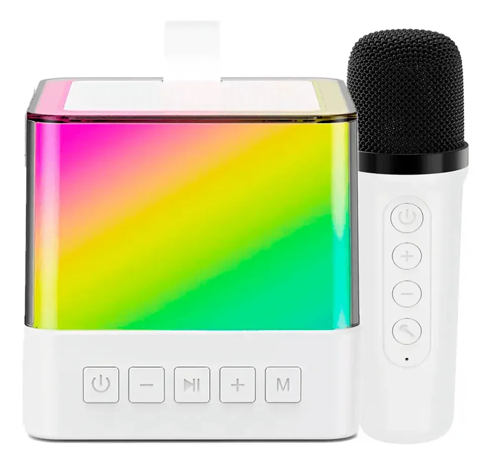 Caixa Som 1 Microfone Infantil Caixinha Bluetooth S/ Fio Cor Branco