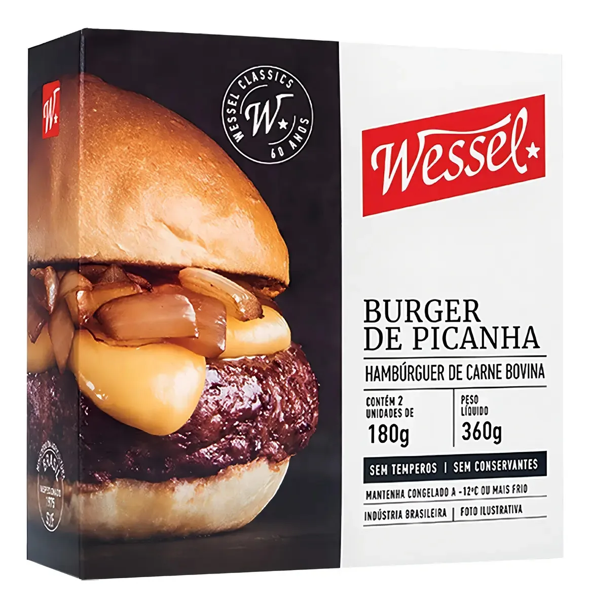 Hambúrguer De Carne Bovina Picanha Wessel Caixa 360g Com 2 Unidades