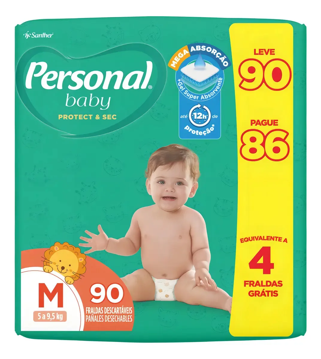 Fralda Descartável Infantil Personal Soft Protect M Pacote Leve 90 Pague 86 Unidades