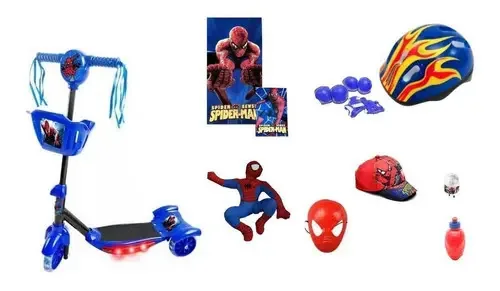 Patinete Homem Aranha Com 9 Itens