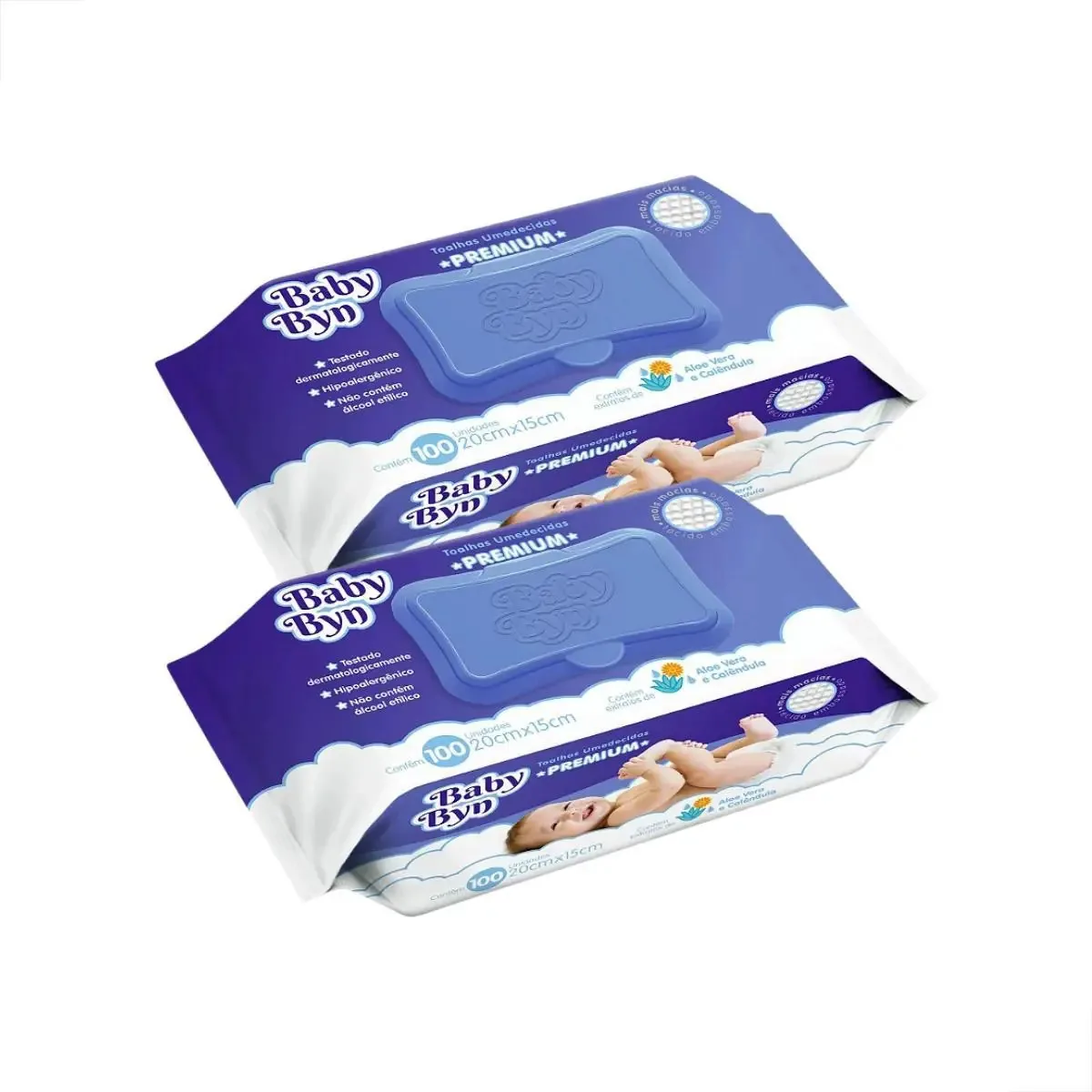 Kit Lenços Umedecidos Baby Byn Premium 200 Toalinhas Macias