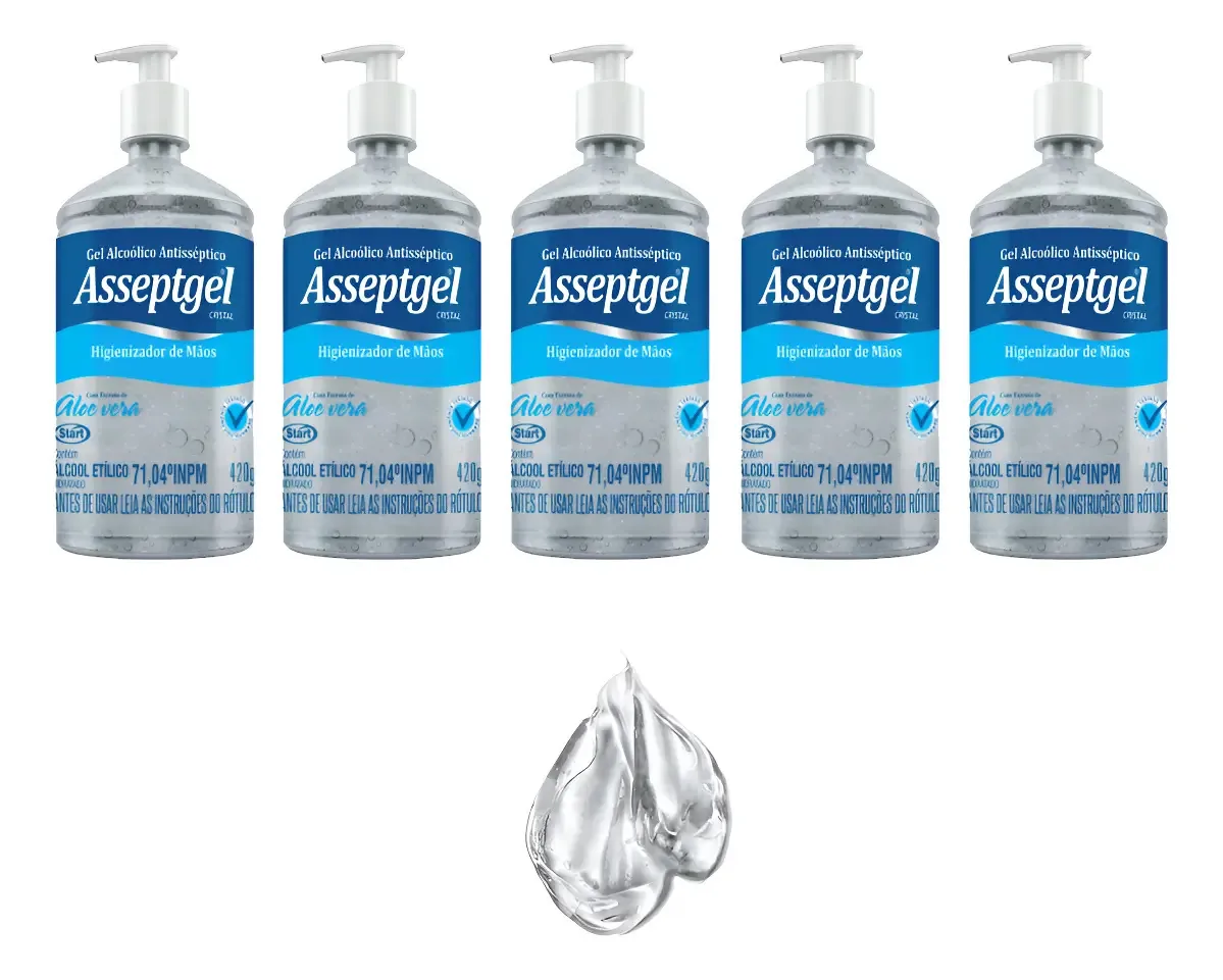 Álcool Em Gel Antisséptico 420gr Asseptgel Kit 5 Lavanda