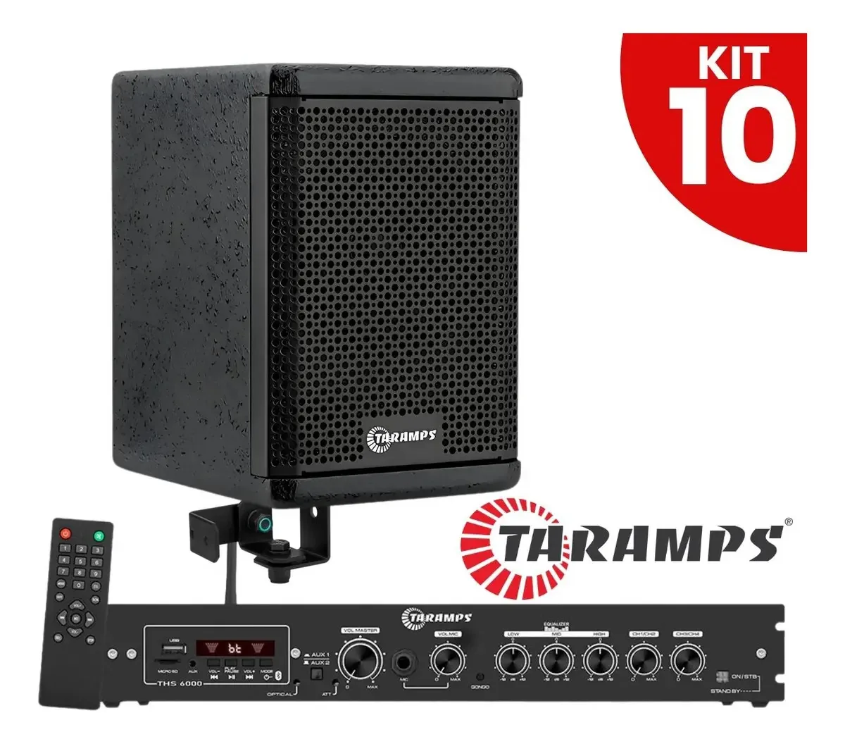 Kit 10 Caixas Som 500w Rms Taramps Acustica Profissional Ambiente Comercio Loja Bar Residencia Eventos Restaurante Clinicas Salao Igreja Com Suportes + Receiver Amplificador Bluetooth Usb Pendrive Sd