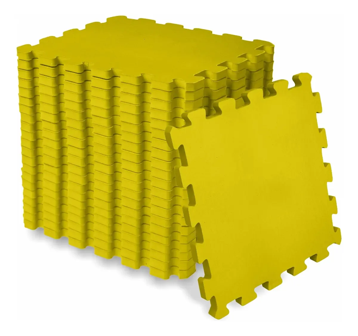 Tapete De Encaixe Seller 18 Peças 31x31x5mm Liso Cor Amarelo