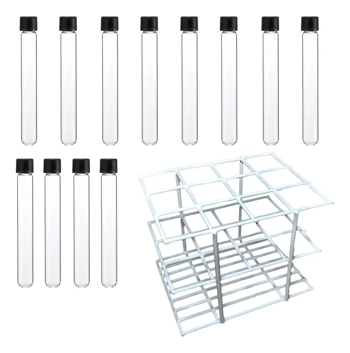 Kit 12 Tubos De Ensaio Vidro 15x150mm + Estante P/ 40 Tubos