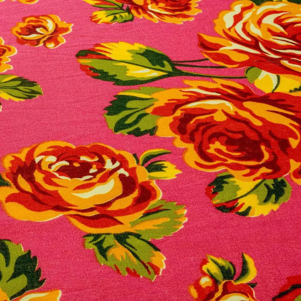 Tecido Chitão Estampado Flores Laranja Fundo Rosa Algodão