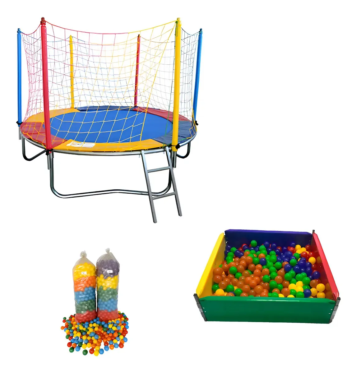 Kit Cama Elástica 2,44 Cercadinho De Piscina 1,50m + 500 Bol Colorido Colorido