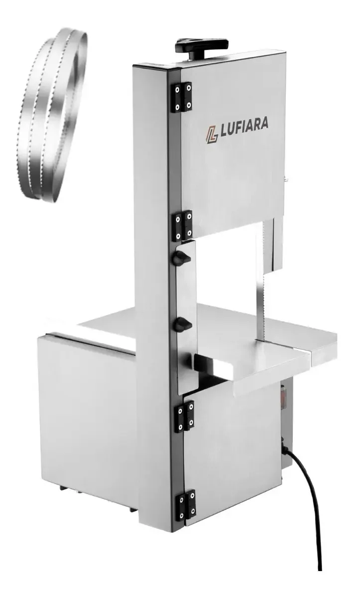 Máquina Serra Fita De Bancada 1,33m + Serra Extra Para Cortar Carne Osso Peixe Congelados - Para Açougue Mercearia - Inox - Marca Lufiara