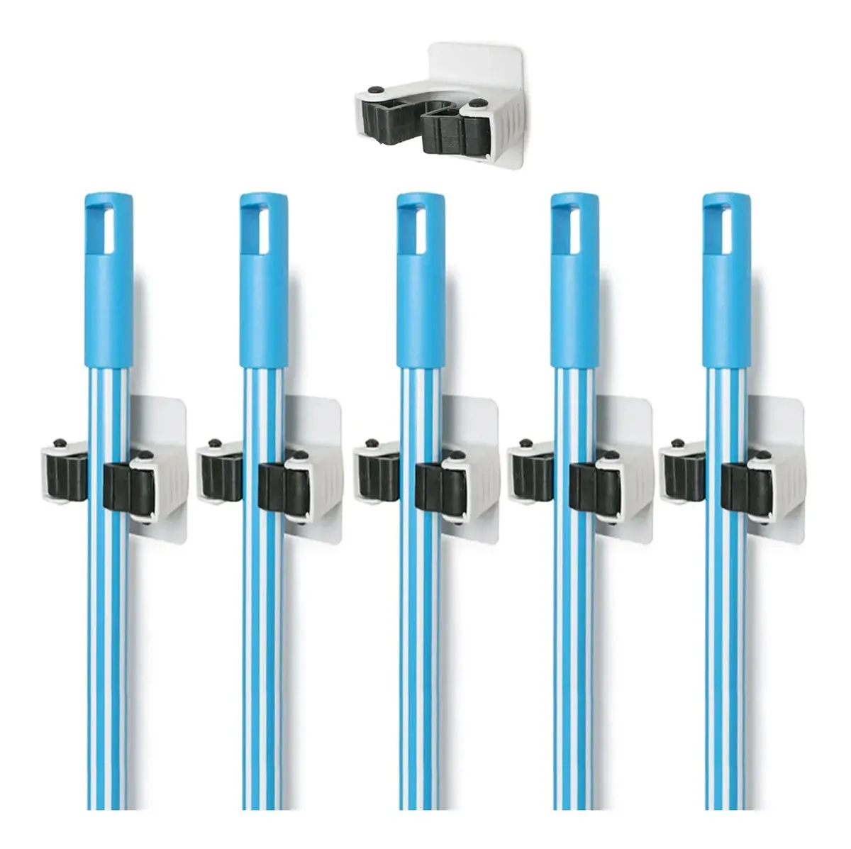 Conjunto Suporte Para Vassouras Rodos De 6 Gancho Dupla Face