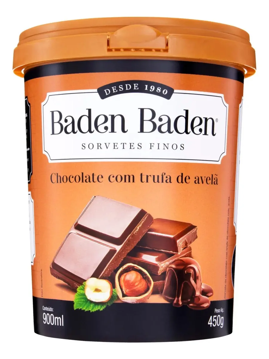 Sorvete Sabor Chocolate Com Trufa De Avelã Baden Baden 486g