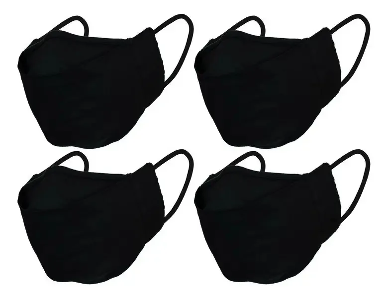 04 Mascaras De Proteção De Tricoline Dupla Camada 3d Confort Cor Preto