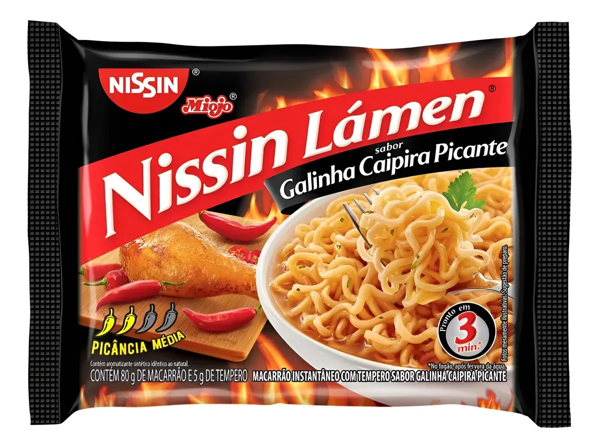 Kit C/20 Macarrão Nissin Miojo Galinha Caipira Picante 85g
